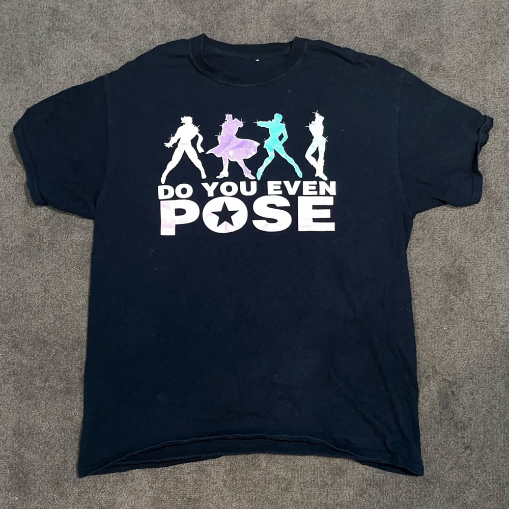 Black JoJo Bizarre Adventures Graphic T-Shirt with Colorful Silhouettes